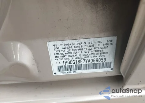 2000 Honda Accord 3.0 Ex z USA, uszkodzony, nr VIN 1HGCG1657YA068059